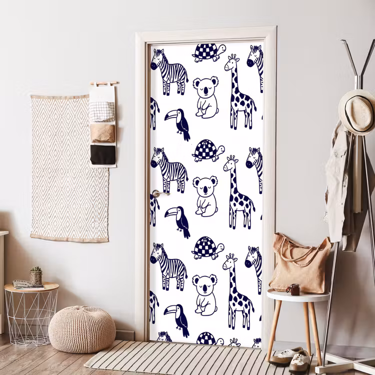 Türtapete - Tiere – Muster – Kinderzimmer – Grafisch – Weiß-Blau — 7