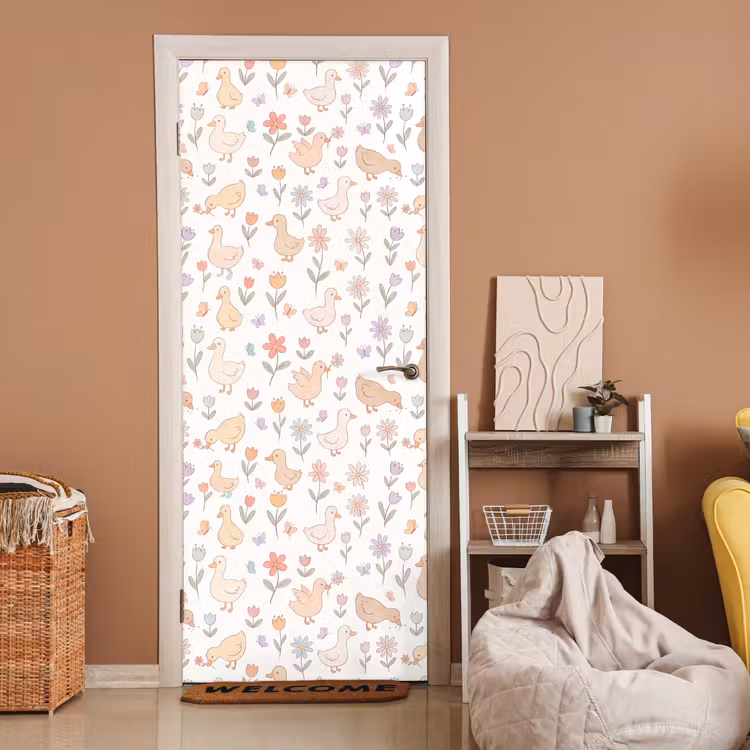 Türtapete - Vogel – Blumen – Muster – Pastell – Tiere — 2