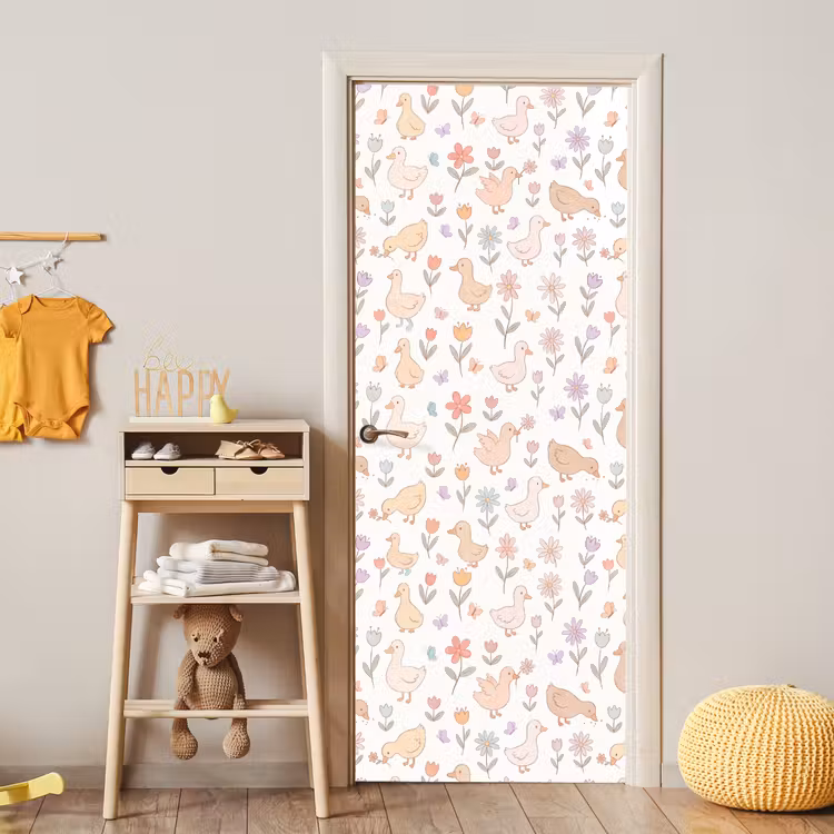 Türtapete - Vogel – Blumen – Muster – Pastell – Tiere — 5