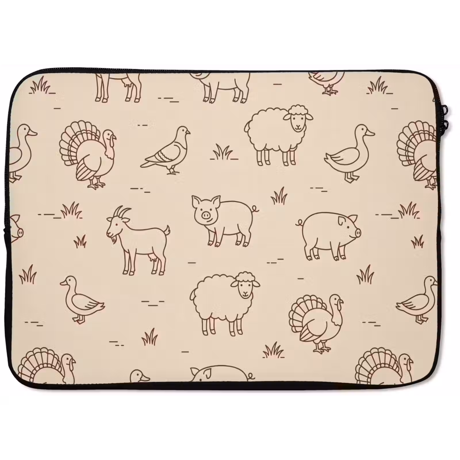 Laptop hülle - Tiere – Muster – Bauernhof – Minimalistisch – Beige — 1