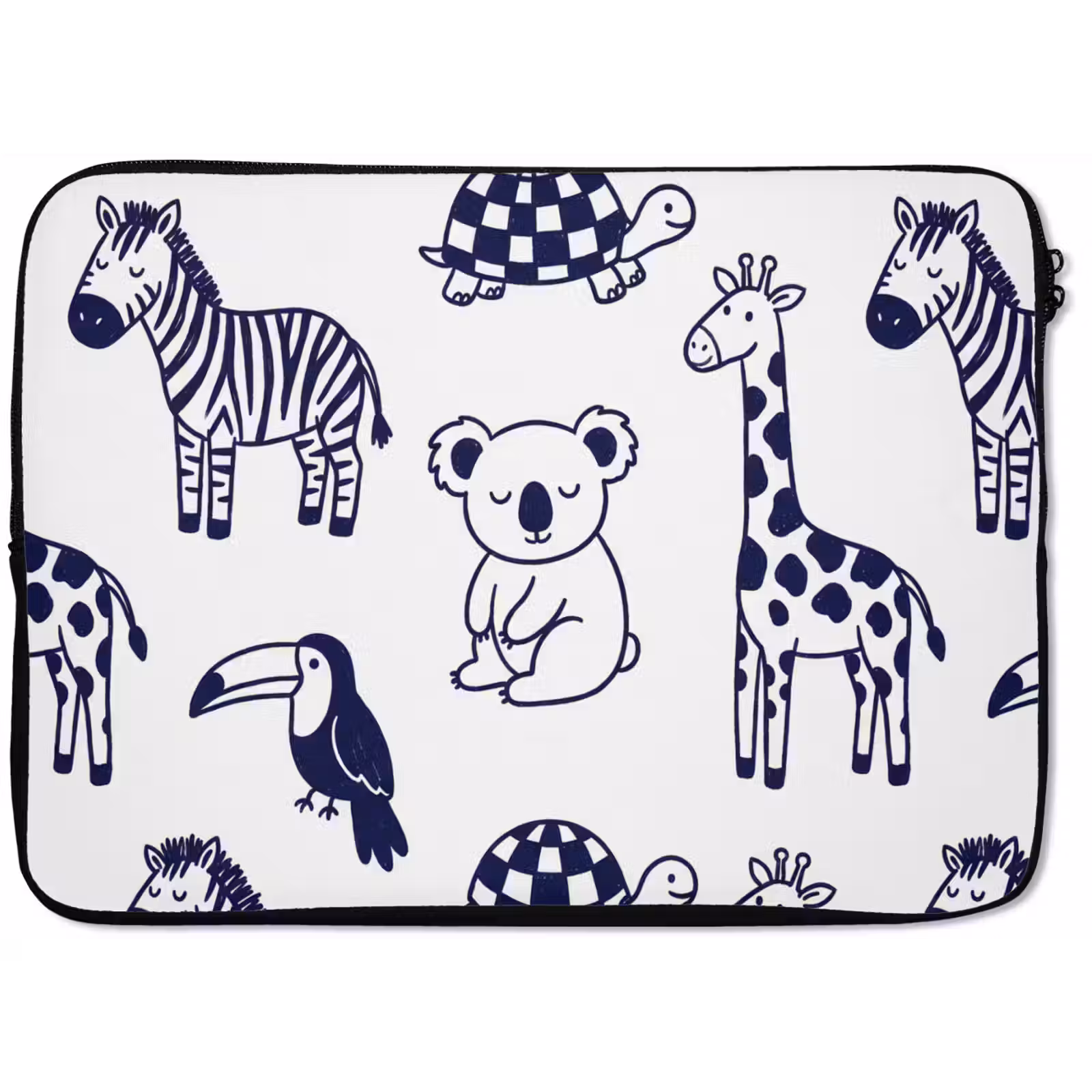 Laptop hülle - Tiere – Muster – Kinderzimmer – Grafisch – Weiß-Blau — 1