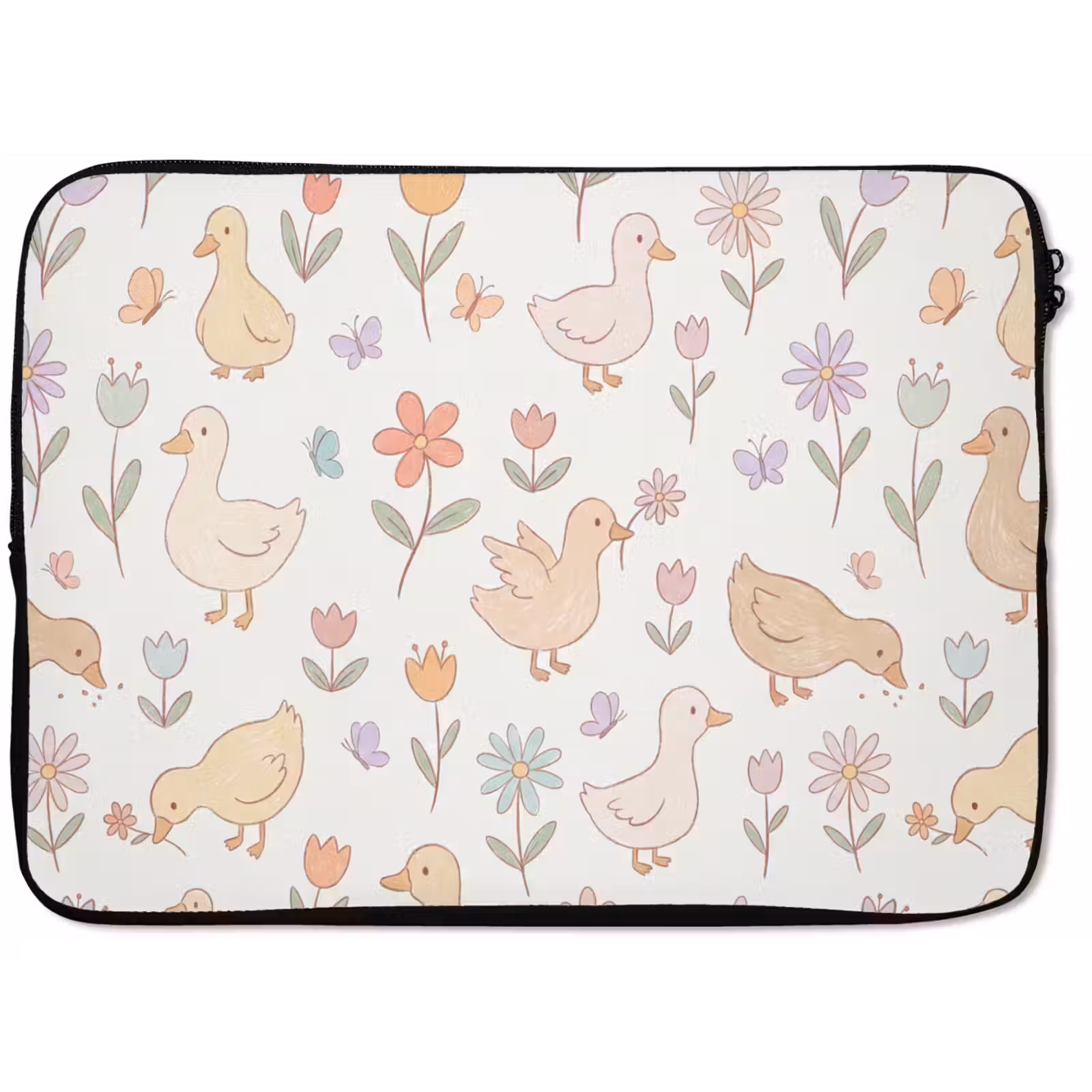 Laptop hülle - Vogel – Blumen – Muster – Pastell – Tiere — 1