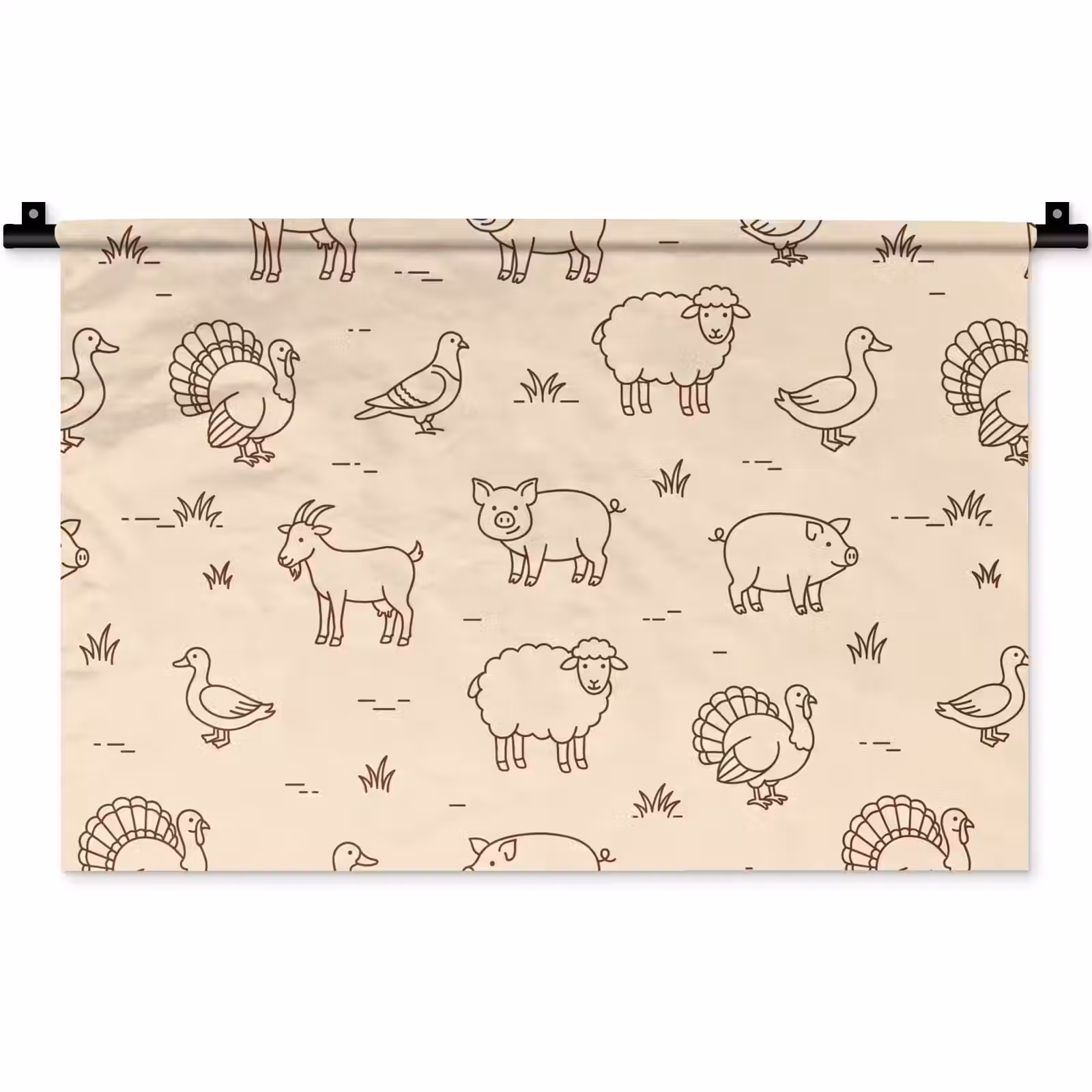 Wandteppich - Tiere – Muster – Bauernhof – Minimalistisch – Beige — 1