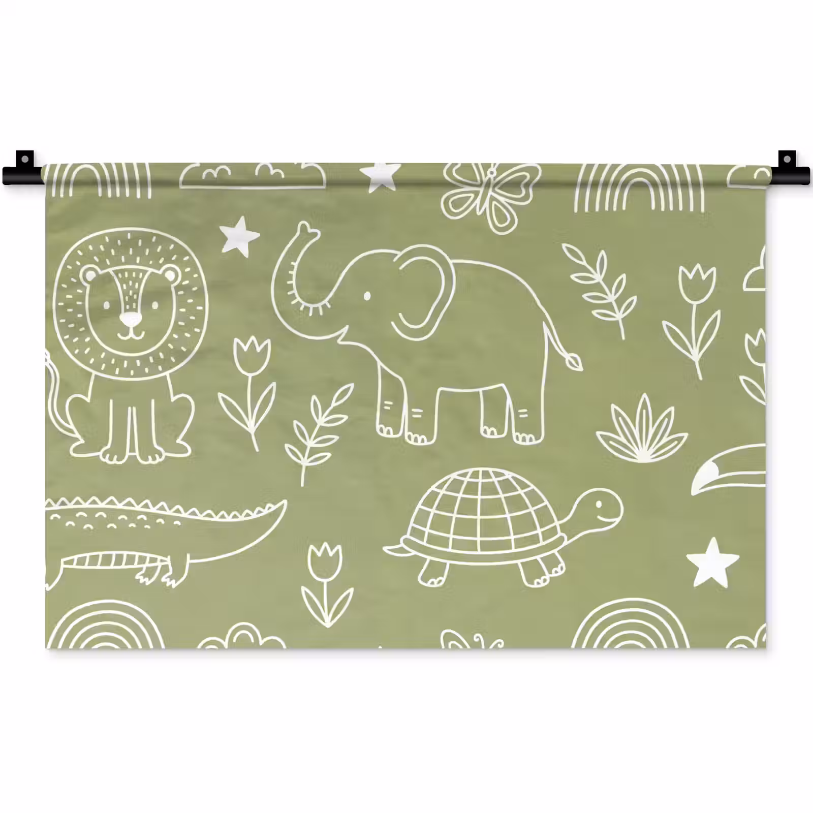 Wandteppich - Tiere – Muster – Illustration – Natur – Grün — 1