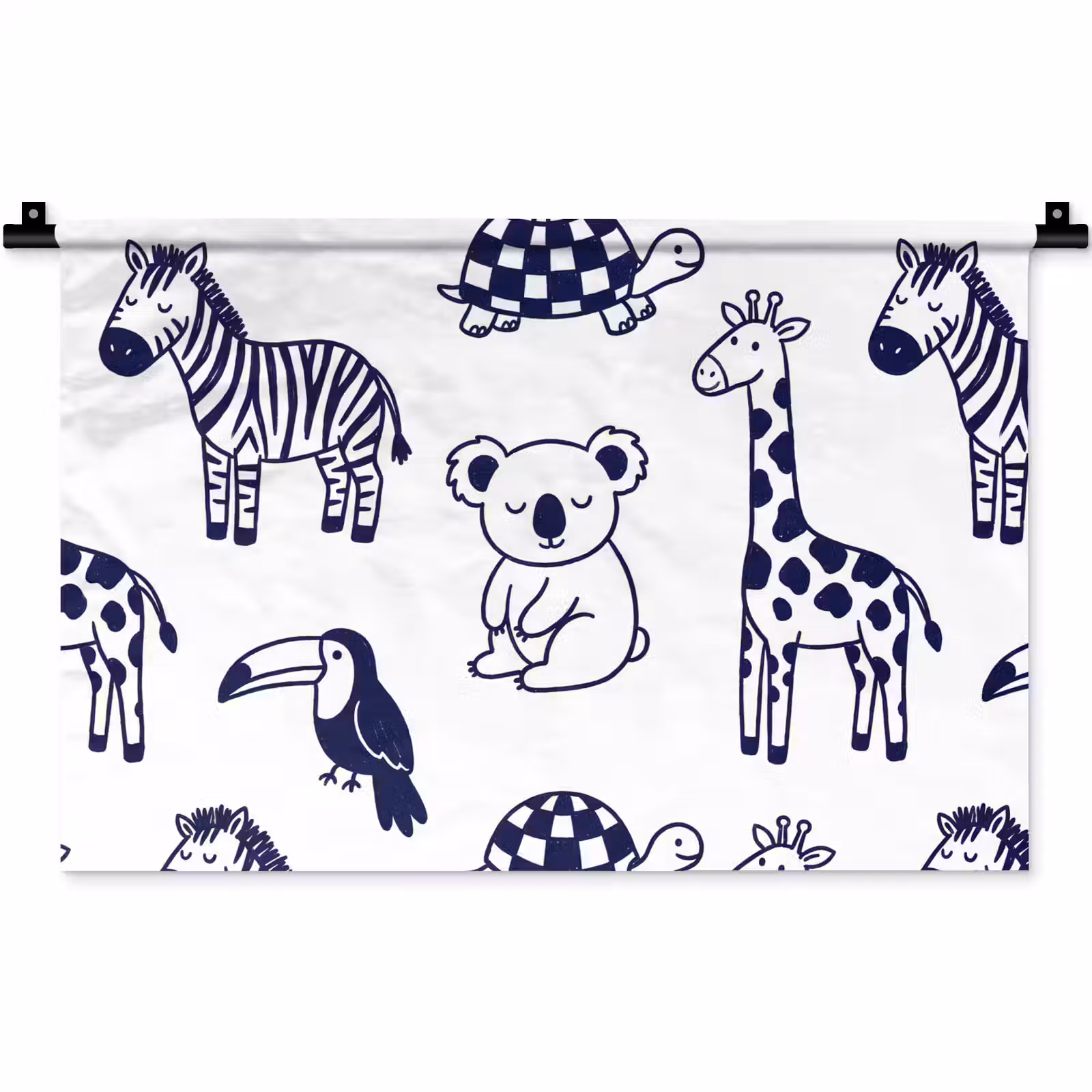 Wandteppich - Tiere – Muster – Kinderzimmer – Grafisch – Weiß-Blau — 1