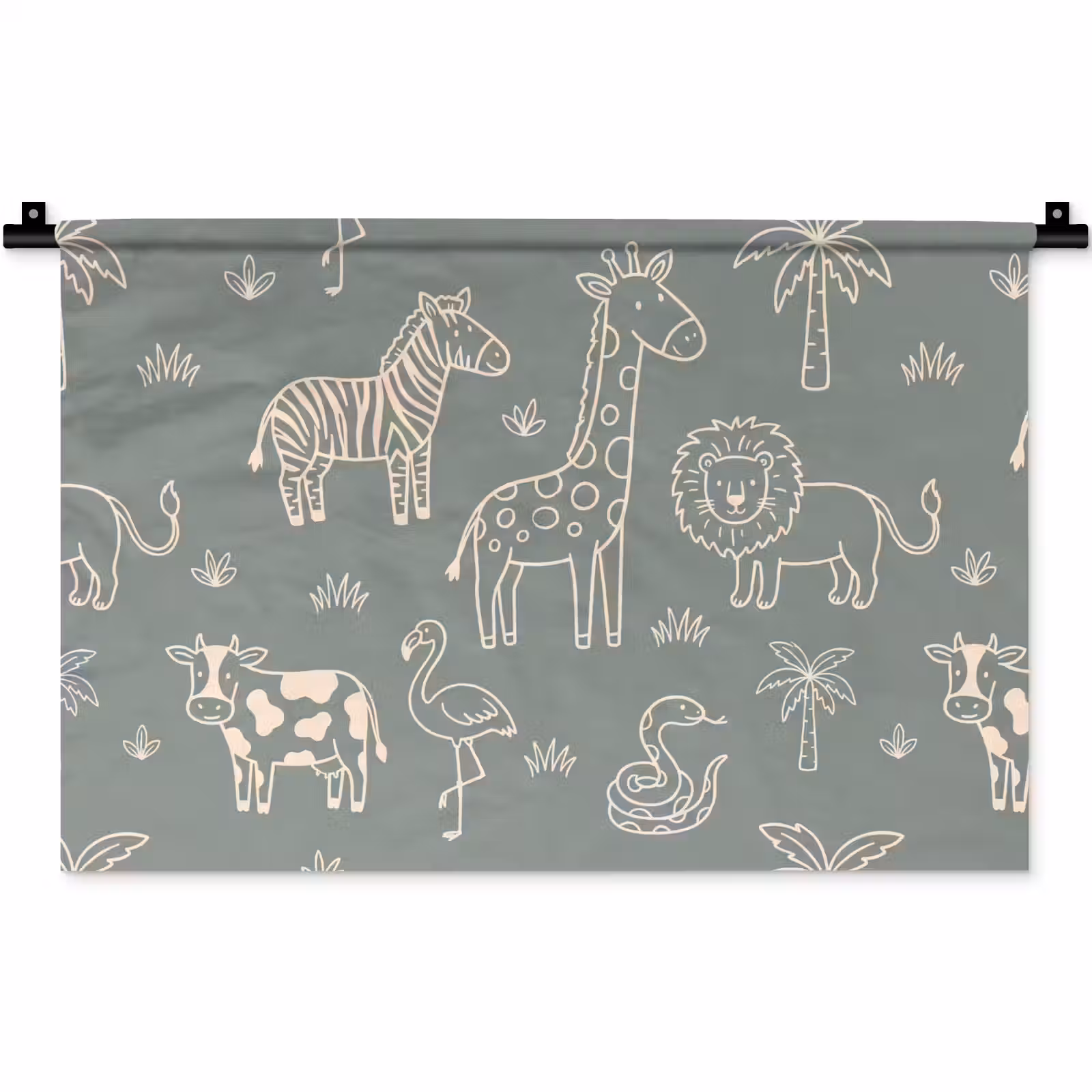 Wandteppich - Tiere – Safari – Muster – Illustration – Grün — 1