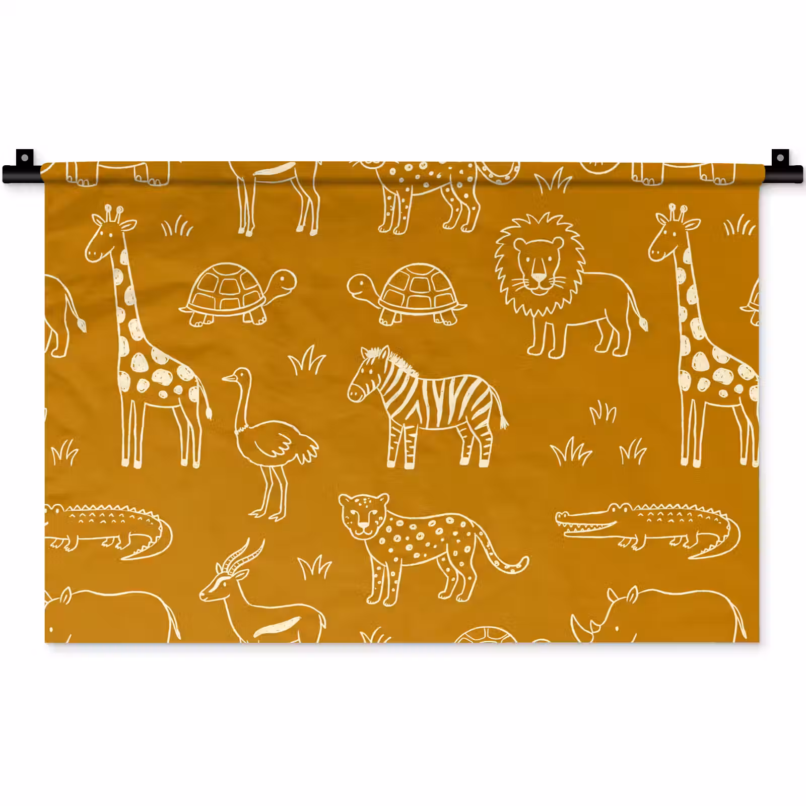 Wandteppich - Tiere – Safari – Muster – Kindlich – Ocker — 1