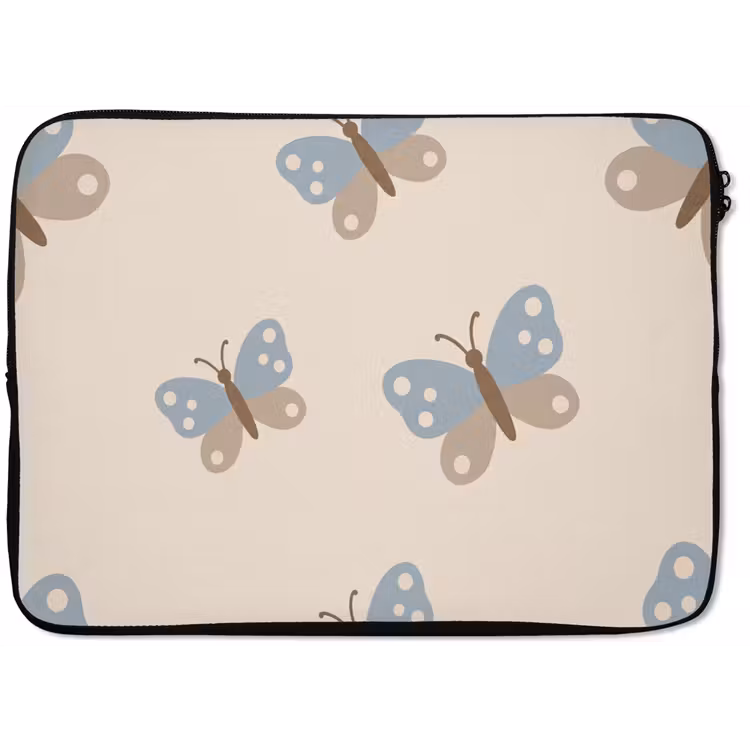 Laptop hülle - Insekt – Schmetterlingsmuster – Abstrakt – Blau – Beige — 1