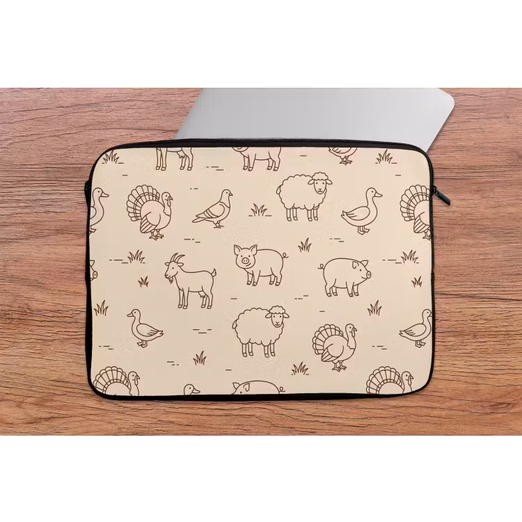 Laptop hülle - Tiere – Muster – Bauernhof – Minimalistisch – Beige — 2