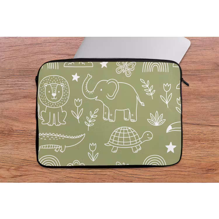 Laptop hülle - Tiere – Muster – Illustration – Natur – Grün — 2