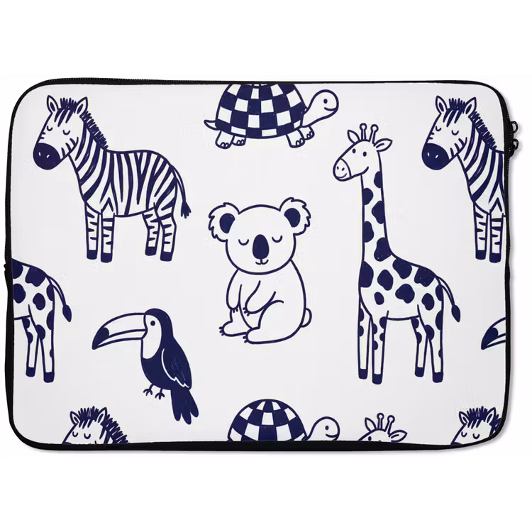 Laptop hülle - Tiere – Muster – Kinderzimmer – Grafisch – Weiß-Blau — 1