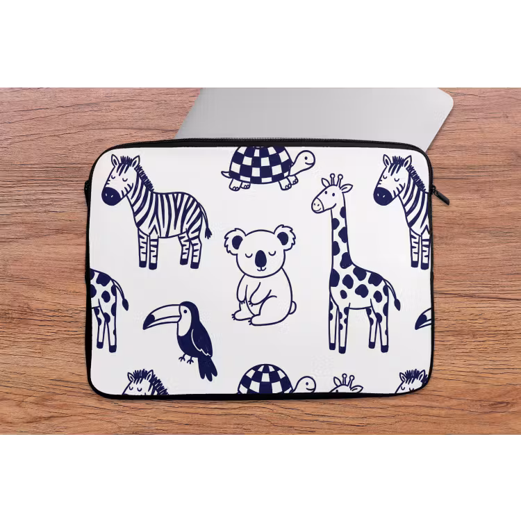 Laptop hülle - Tiere – Muster – Kinderzimmer – Grafisch – Weiß-Blau — 2