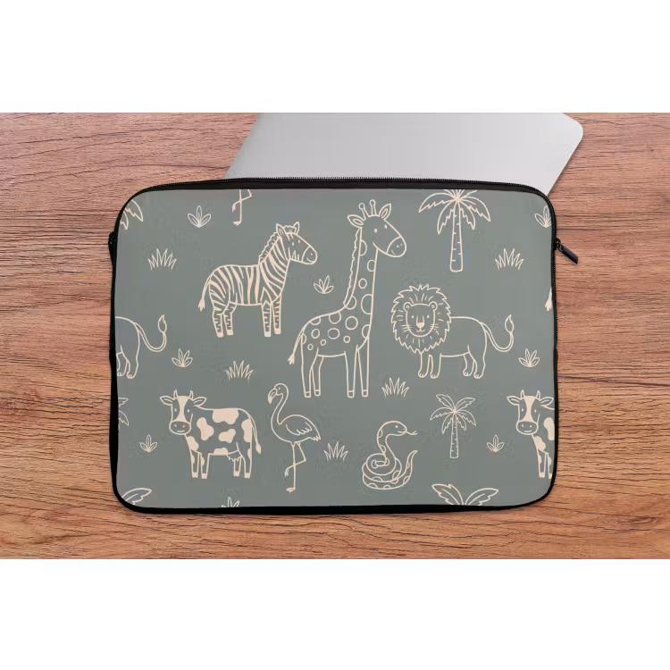 Laptop hülle - Tiere – Safari – Muster – Illustration – Grün — 2