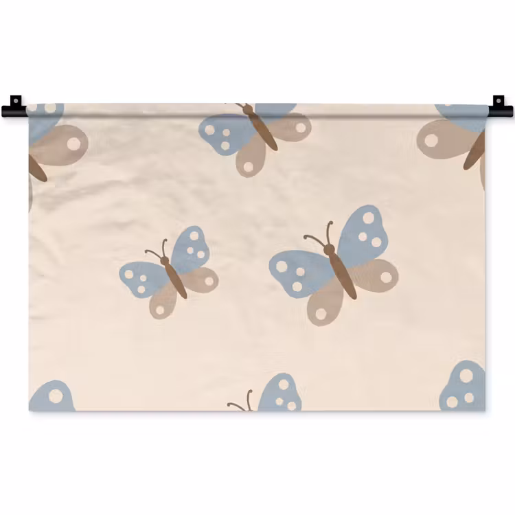 Wandteppich - Insekt – Schmetterlingsmuster – Abstrakt – Blau – Beige — 1