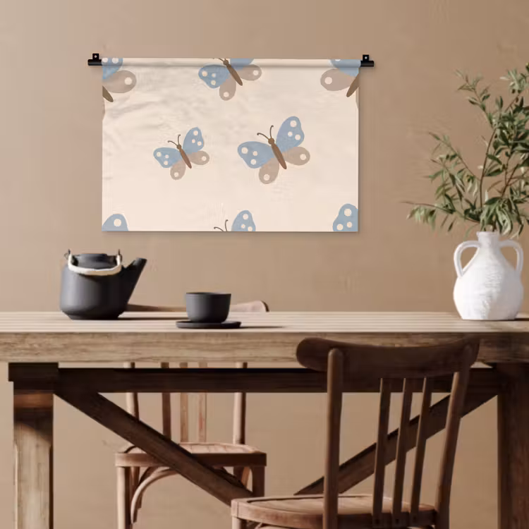 Wandteppich - Insekt – Schmetterlingsmuster – Abstrakt – Blau – Beige — 3