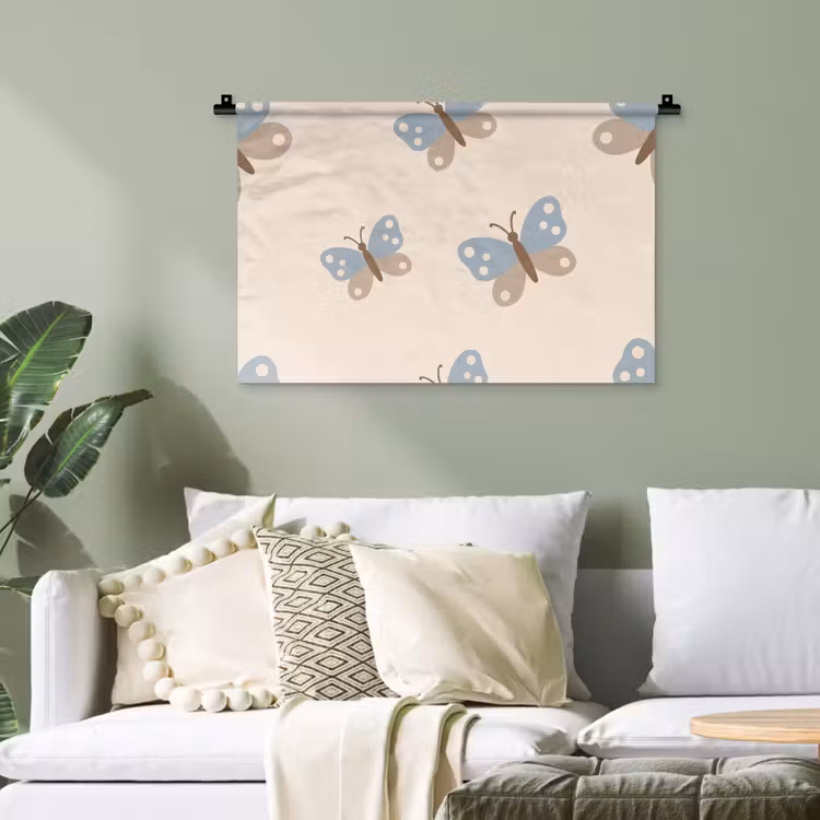 Wandteppich - Insekt – Schmetterlingsmuster – Abstrakt – Blau – Beige — 4