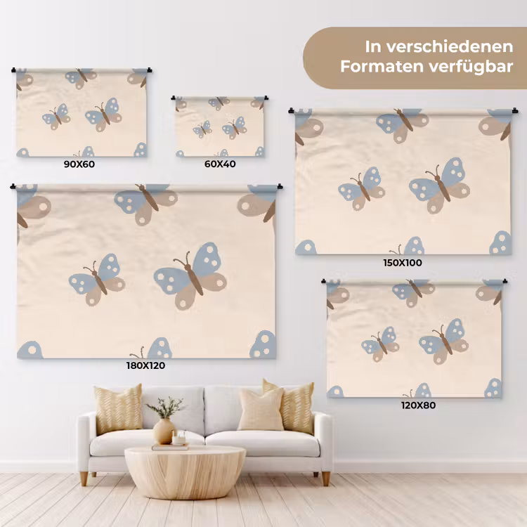 Wandteppich - Insekt – Schmetterlingsmuster – Abstrakt – Blau – Beige — 8