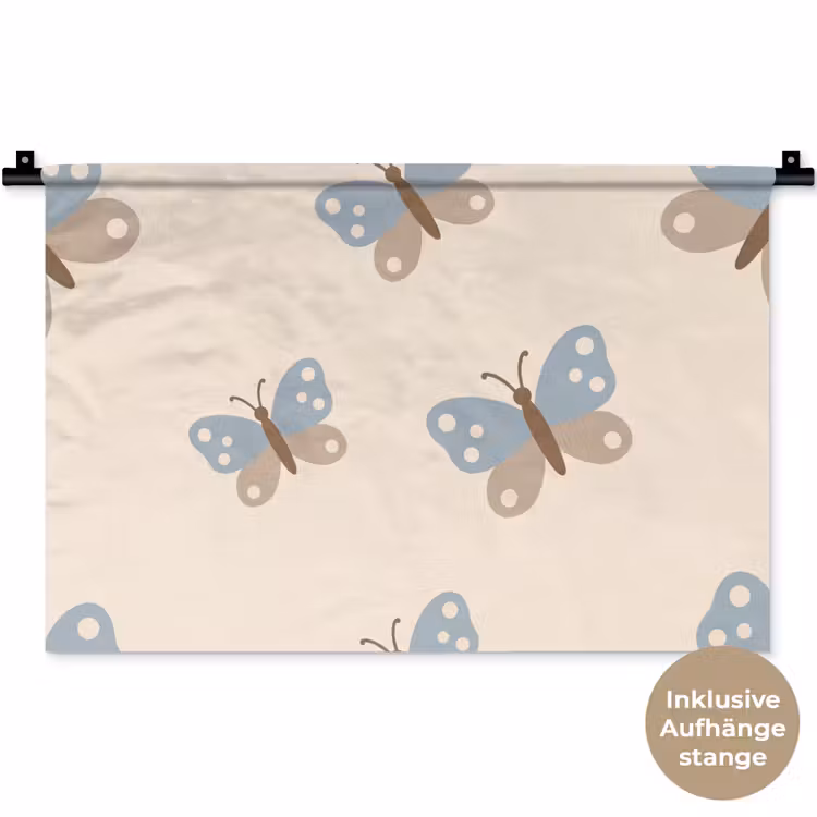 Wandteppich - Insekt – Schmetterlingsmuster – Abstrakt – Blau – Beige — 9