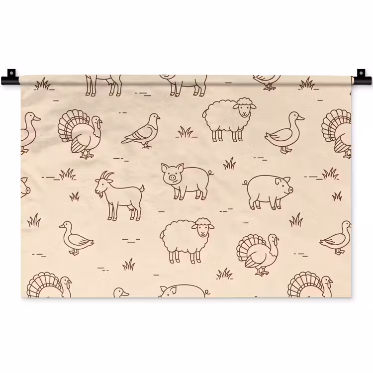 Wandteppich - Tiere – Muster – Bauernhof – Minimalistisch – Beige — 1