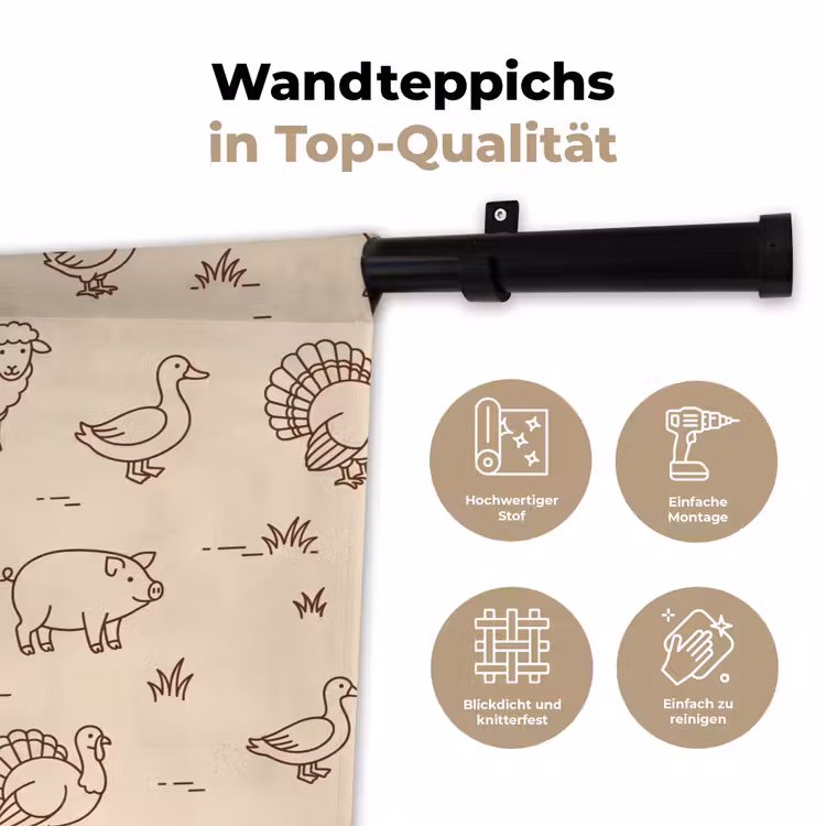 Wandteppich - Tiere – Muster – Bauernhof – Minimalistisch – Beige — 7