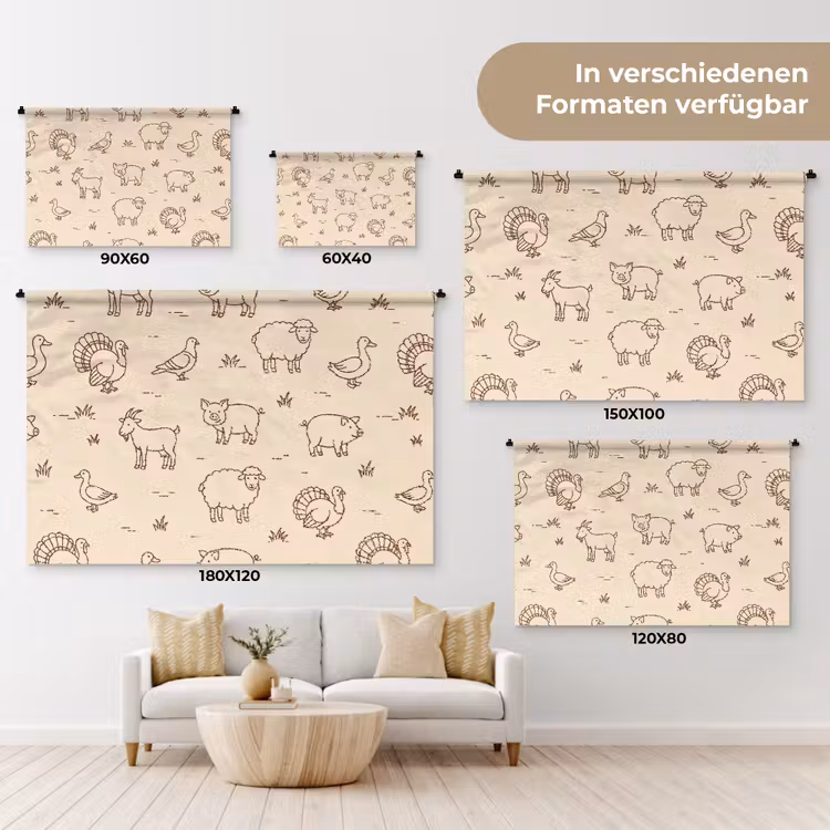 Wandteppich - Tiere – Muster – Bauernhof – Minimalistisch – Beige — 8