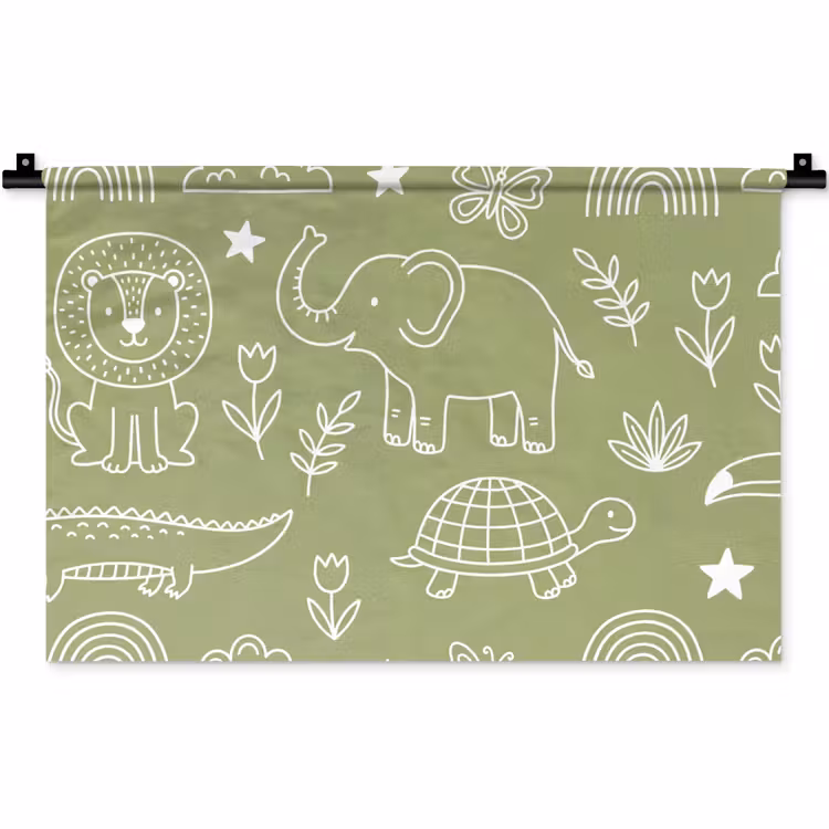 Wandteppich - Tiere – Muster – Illustration – Natur – Grün — 1
