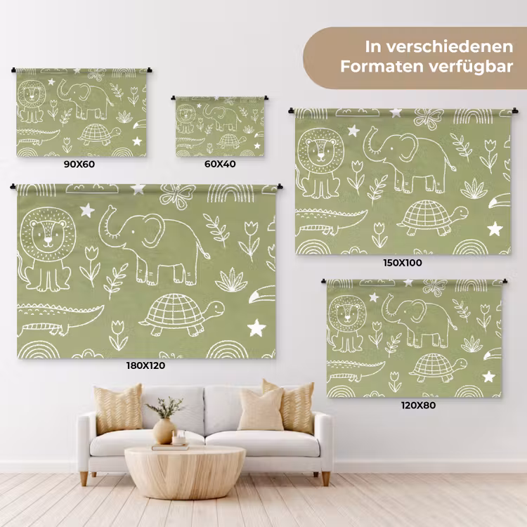 Wandteppich - Tiere – Muster – Illustration – Natur – Grün — 8