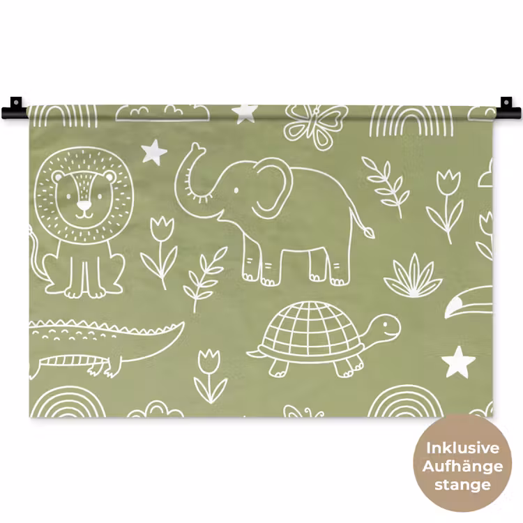 Wandteppich - Tiere – Muster – Illustration – Natur – Grün — 9