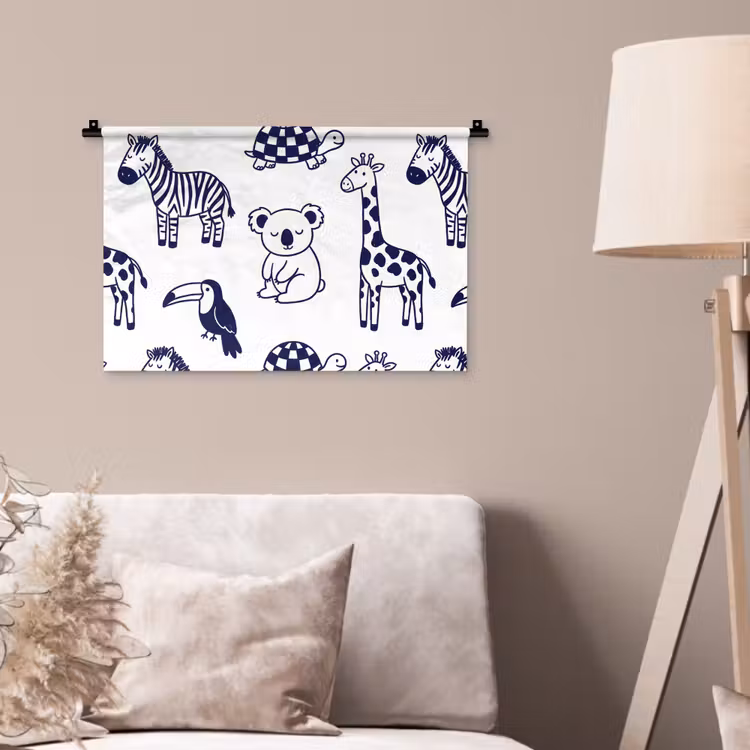 Wandteppich - Tiere – Muster – Kinderzimmer – Grafisch – Weiß-Blau — 2