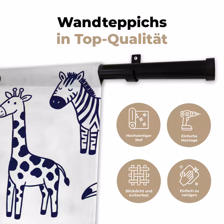 Wandteppich - Tiere – Muster – Kinderzimmer – Grafisch – Weiß-Blau — 7