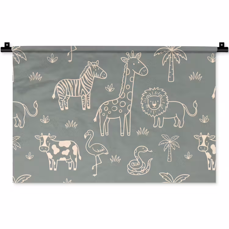 Wandteppich - Tiere – Safari – Muster – Illustration – Grün — 1