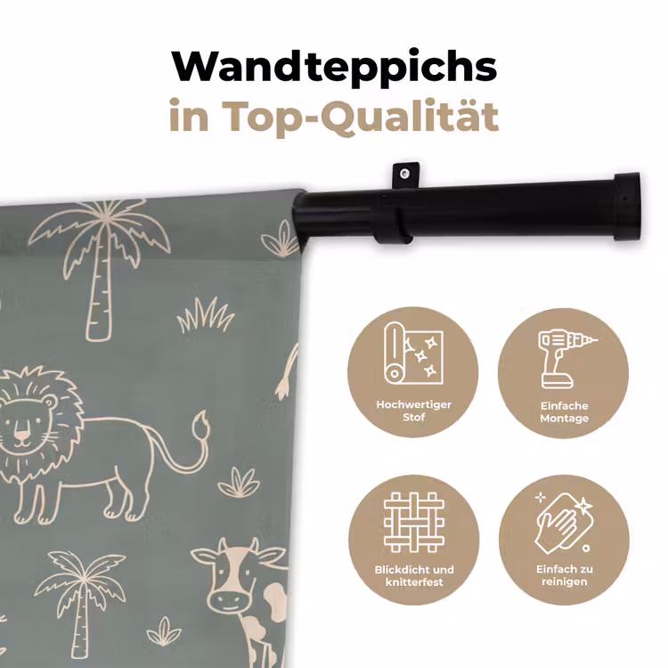 Wandteppich - Tiere – Safari – Muster – Illustration – Grün — 7
