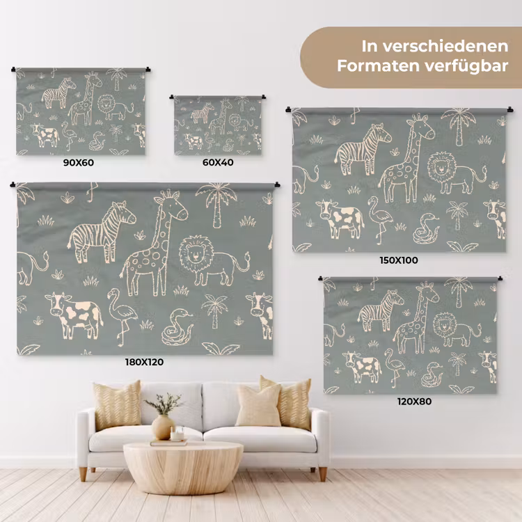 Wandteppich - Tiere – Safari – Muster – Illustration – Grün — 8