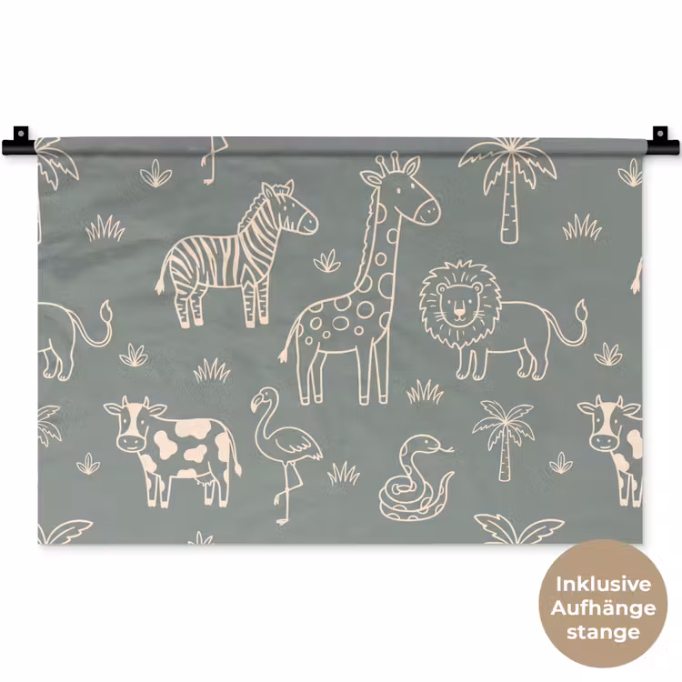 Wandteppich - Tiere – Safari – Muster – Illustration – Grün — 9