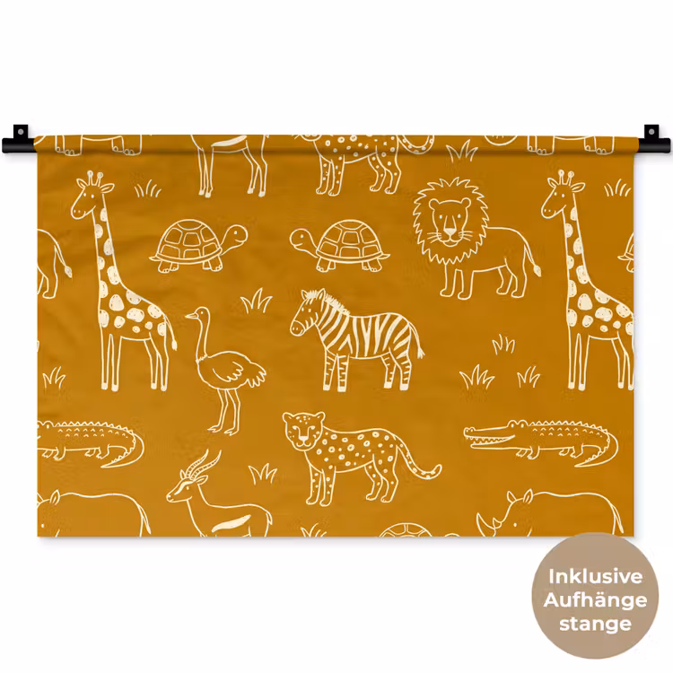 Wandteppich - Tiere – Safari – Muster – Kindlich – Ocker — 9