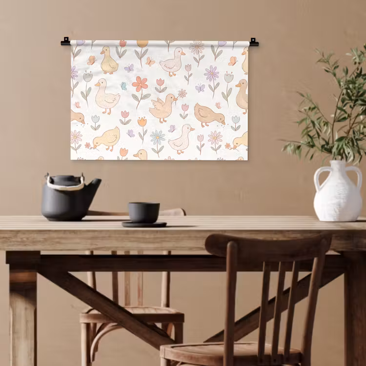 Wandteppich - Vogel – Blumen – Muster – Pastell – Tiere — 3