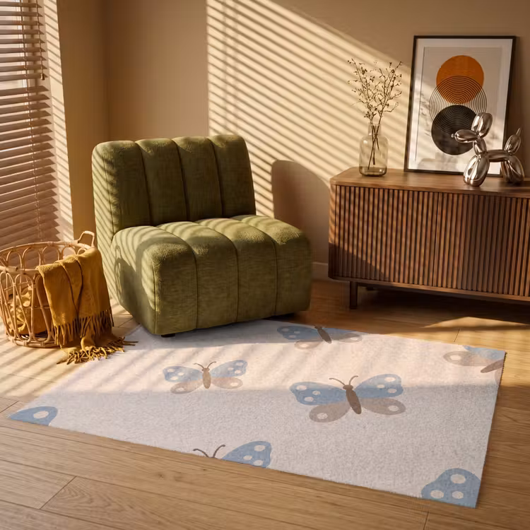 Teppich - Insekt – Schmetterlingsmuster – Abstrakt – Blau – Beige — 2