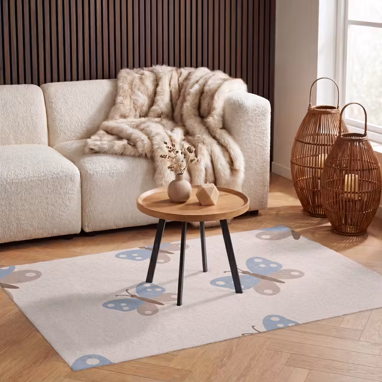 Teppich - Insekt – Schmetterlingsmuster – Abstrakt – Blau – Beige — 3