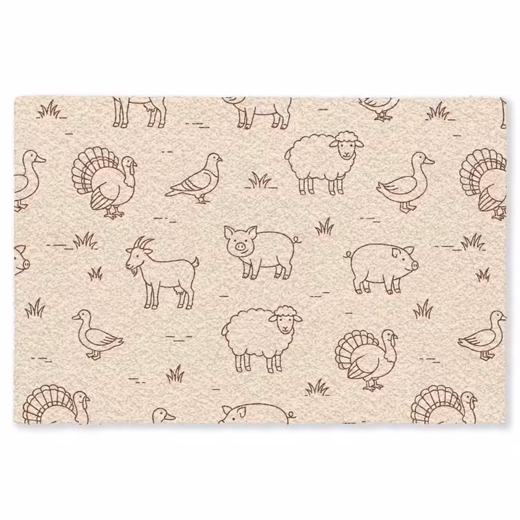Teppich - Tiere – Muster – Bauernhof – Minimalistisch – Beige — 1