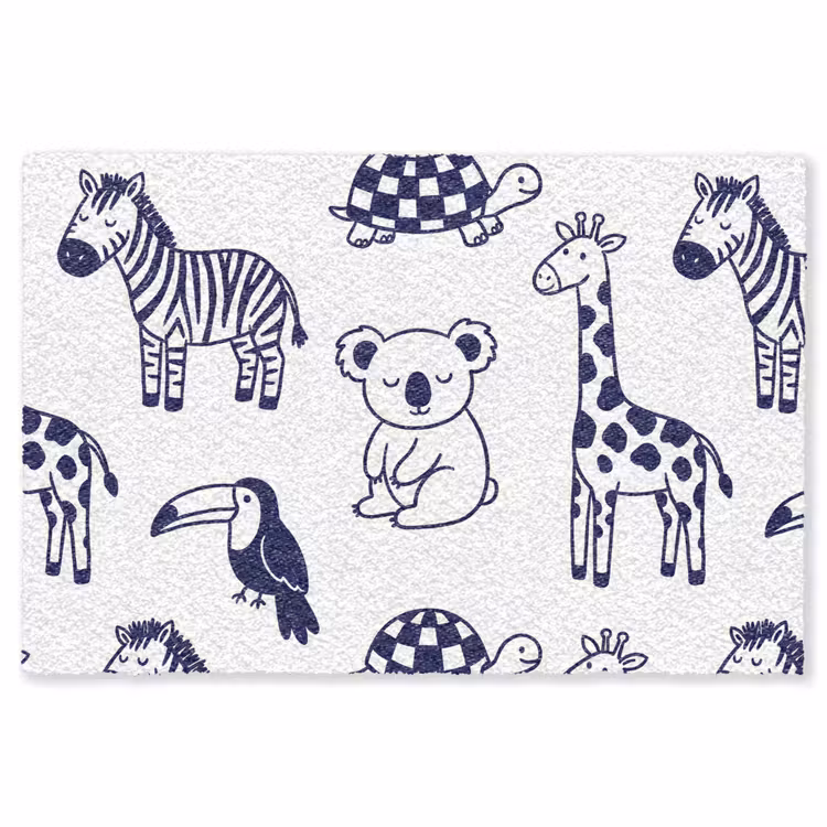 Teppich - Tiere – Muster – Kinderzimmer – Grafisch – Weiß-Blau — 1