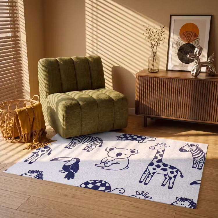 Teppich - Tiere – Muster – Kinderzimmer – Grafisch – Weiß-Blau — 2
