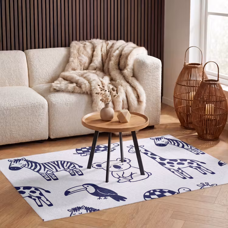 Teppich - Tiere – Muster – Kinderzimmer – Grafisch – Weiß-Blau — 3