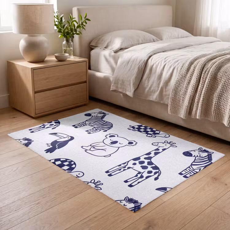 Teppich - Tiere – Muster – Kinderzimmer – Grafisch – Weiß-Blau — 5