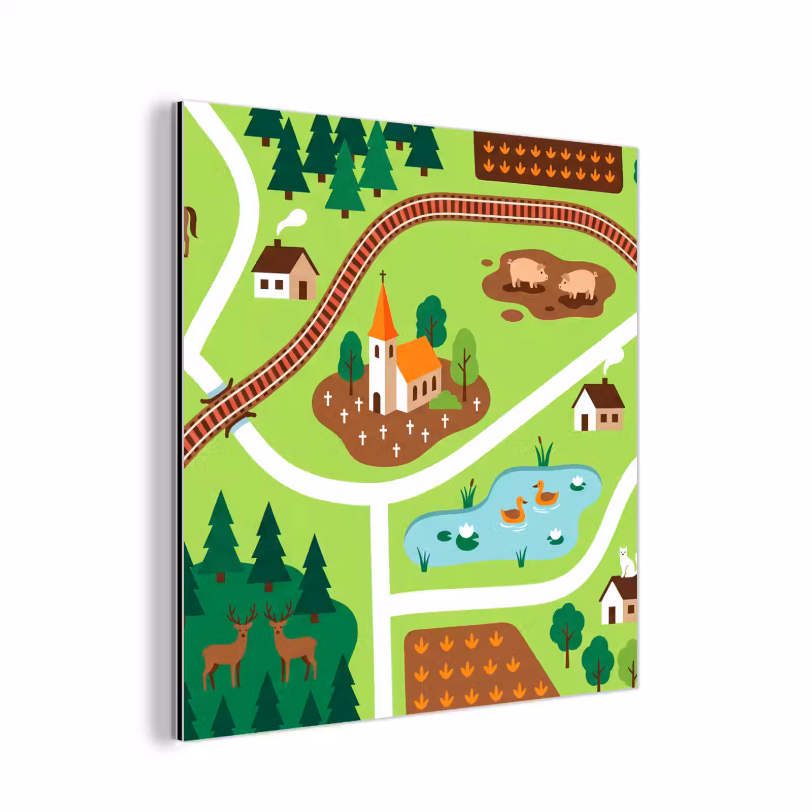 Alu-Dibond-Bild - Landschaft – Tiere – Illustration — 1