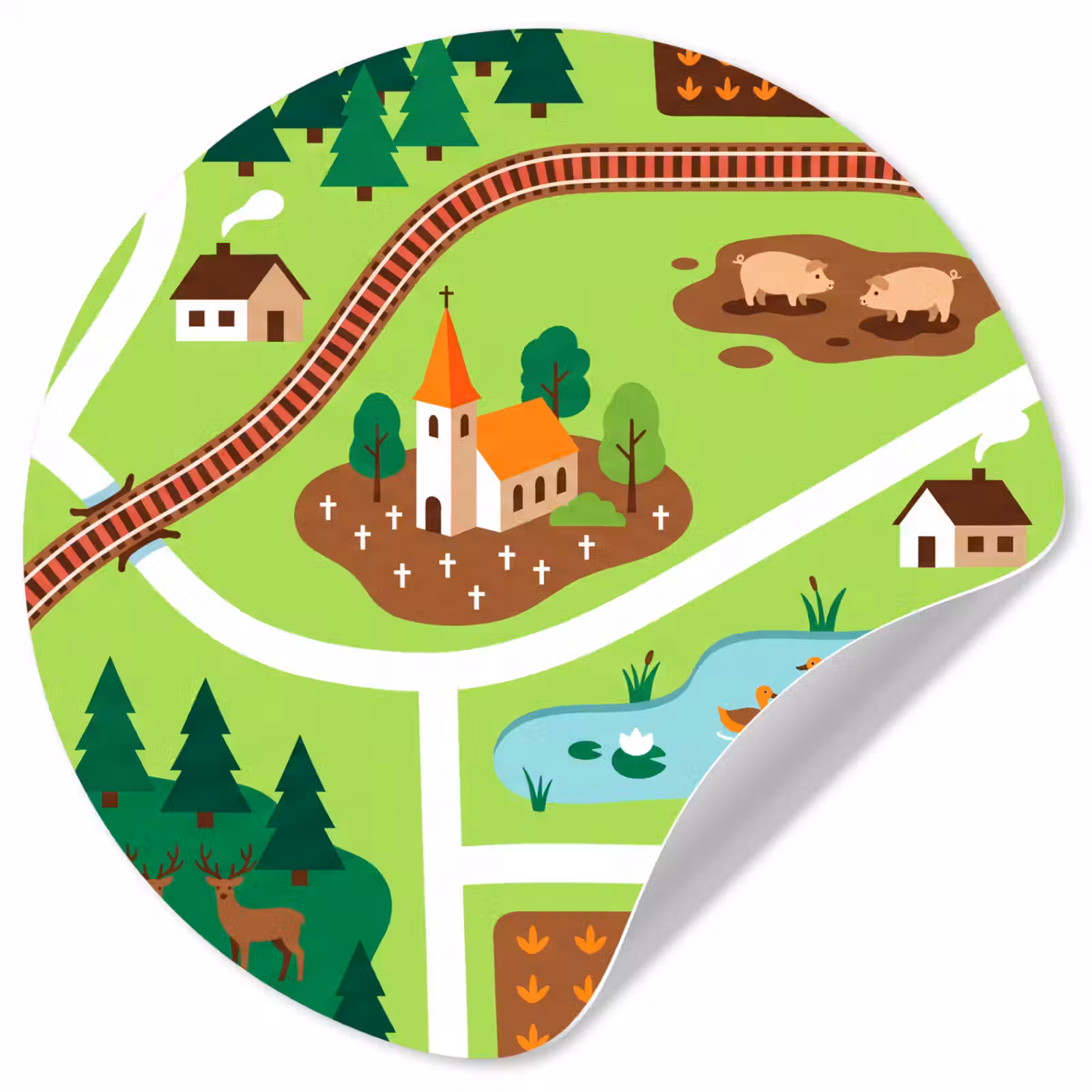 Runde Tapete - Landschaft – Tiere – Illustration — 1