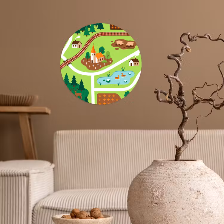 Runde Tapete - Landschaft – Tiere – Illustration — 2