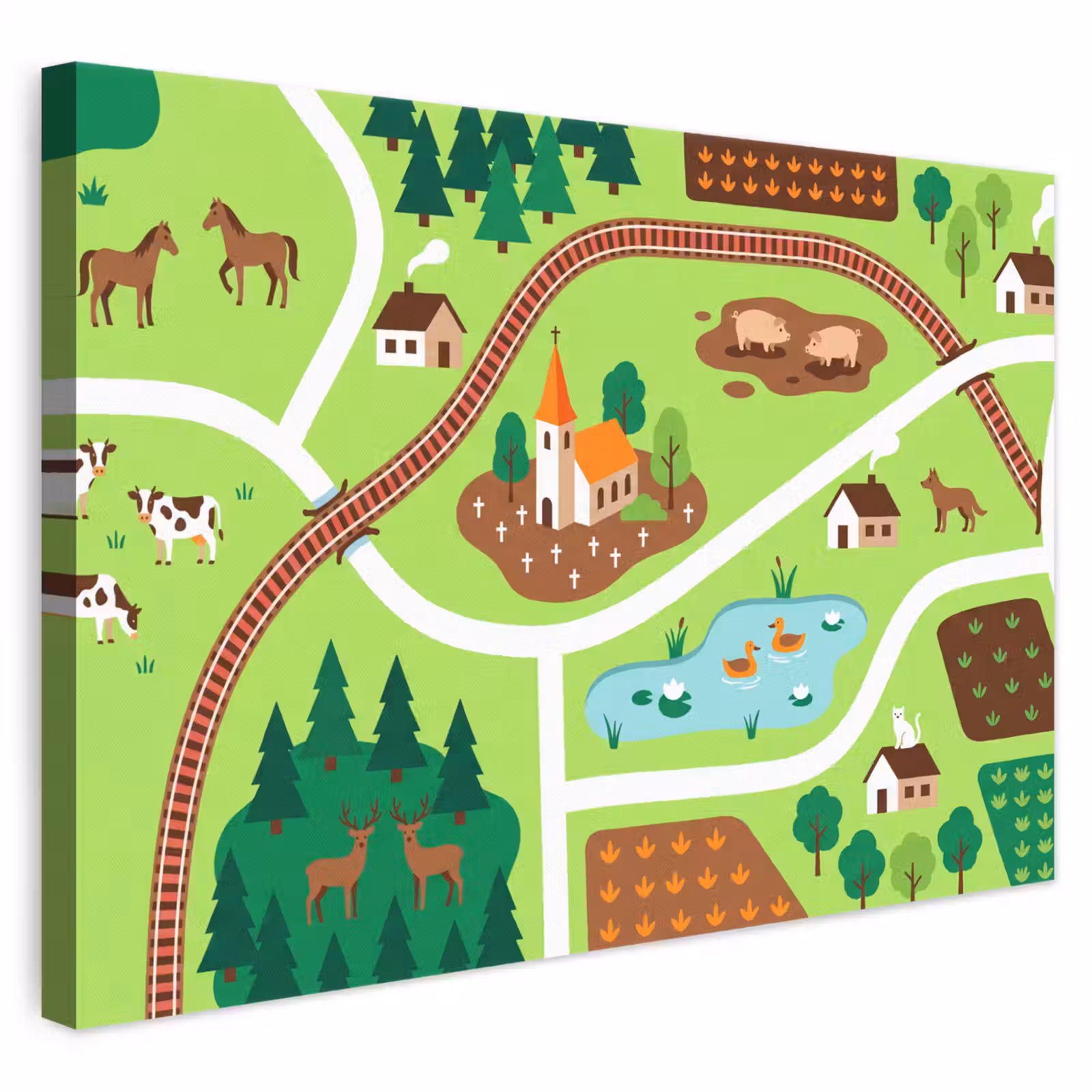 Leinwandbild - Landschaft – Tiere – Illustration — 1