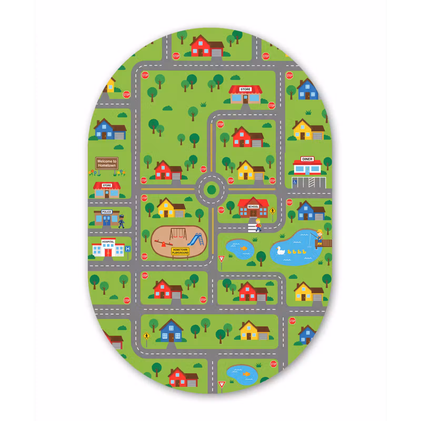 Glasbild Oval - Stadt – Straßen – Karikatur — 1