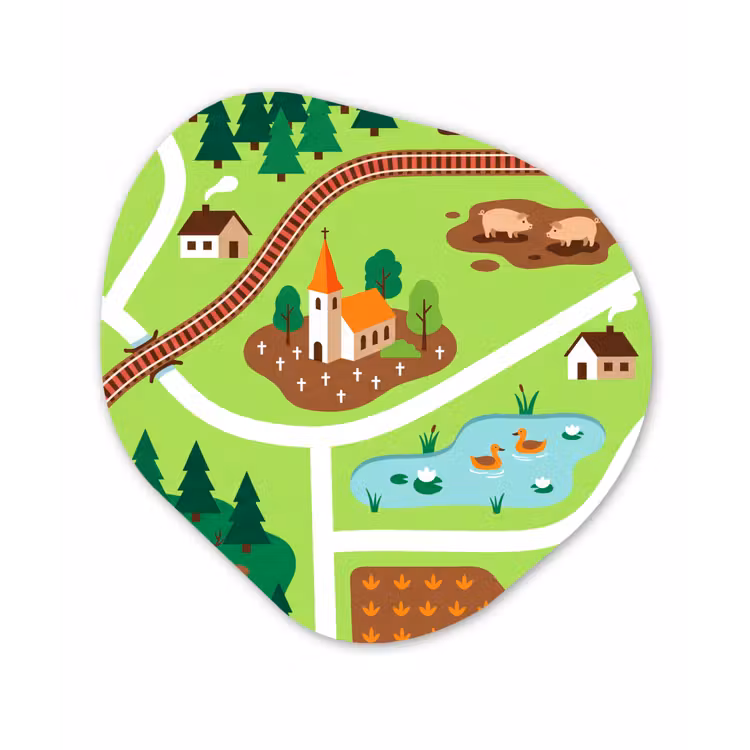 Glasbild Organische Form - Landschaft – Tiere – Illustration — 1