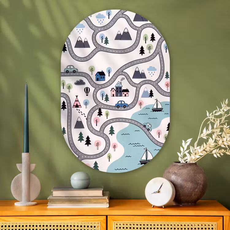 Glasbild Oval - Karte – Stadt – Kinderfreundlich — 2